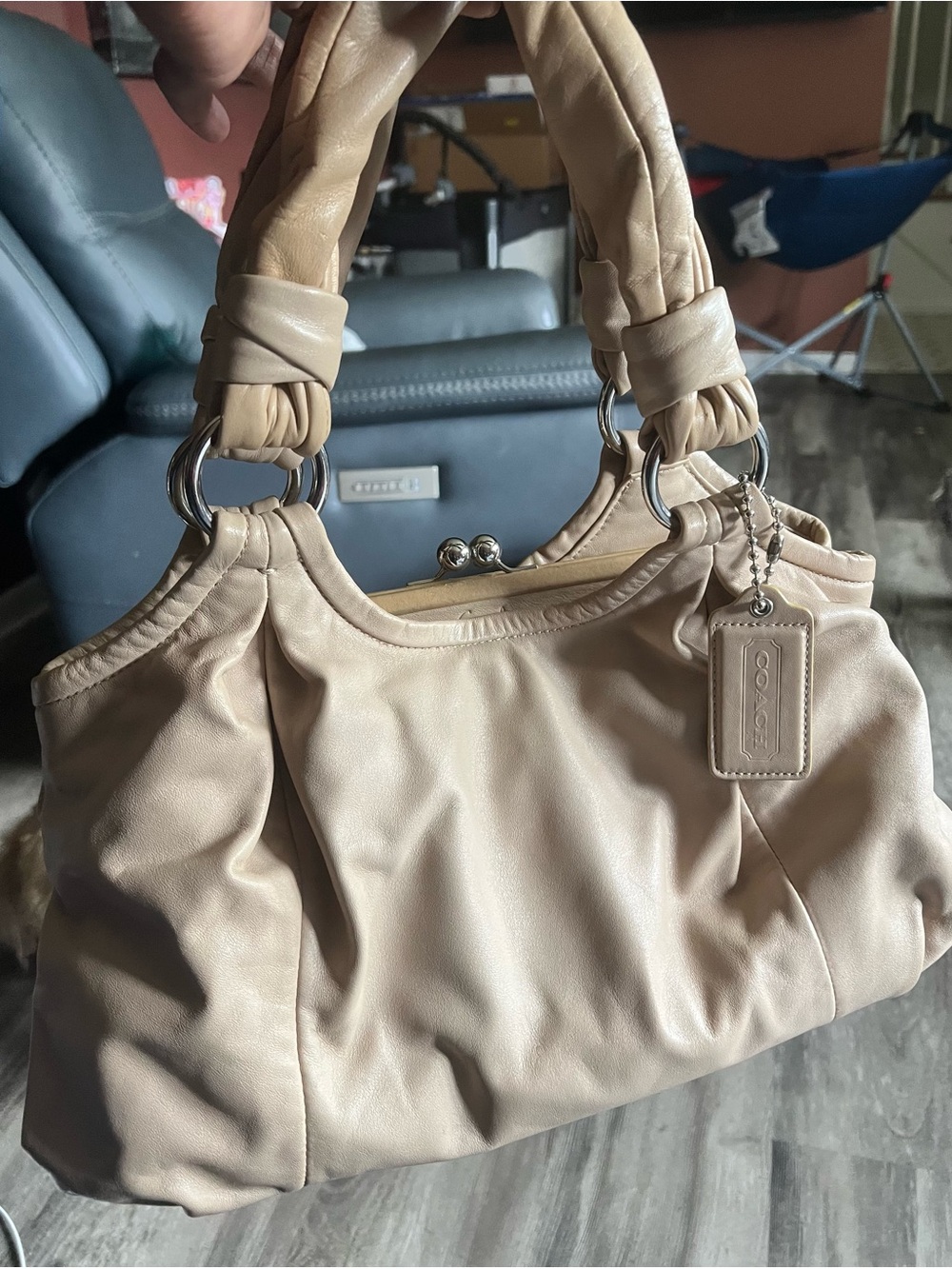 Coach Beige Braided-Handle Shoulder Bag